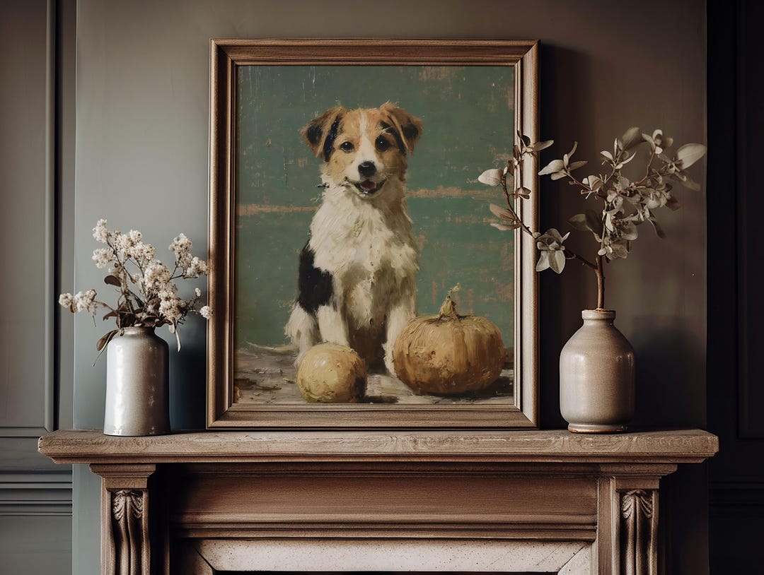 Vintage Puppy Pumpkin Painting view 5