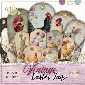 12 Etiquetas de Páscoa Vintage | 2 Páginas Prontas para Impressão | Kit DIY | Download Instantâneo | JJTAGS1E25
