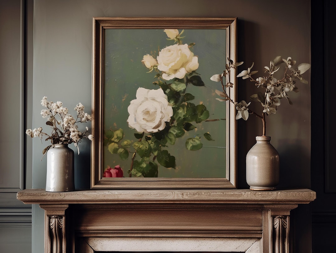 Vintage White Rose Painting view 2
