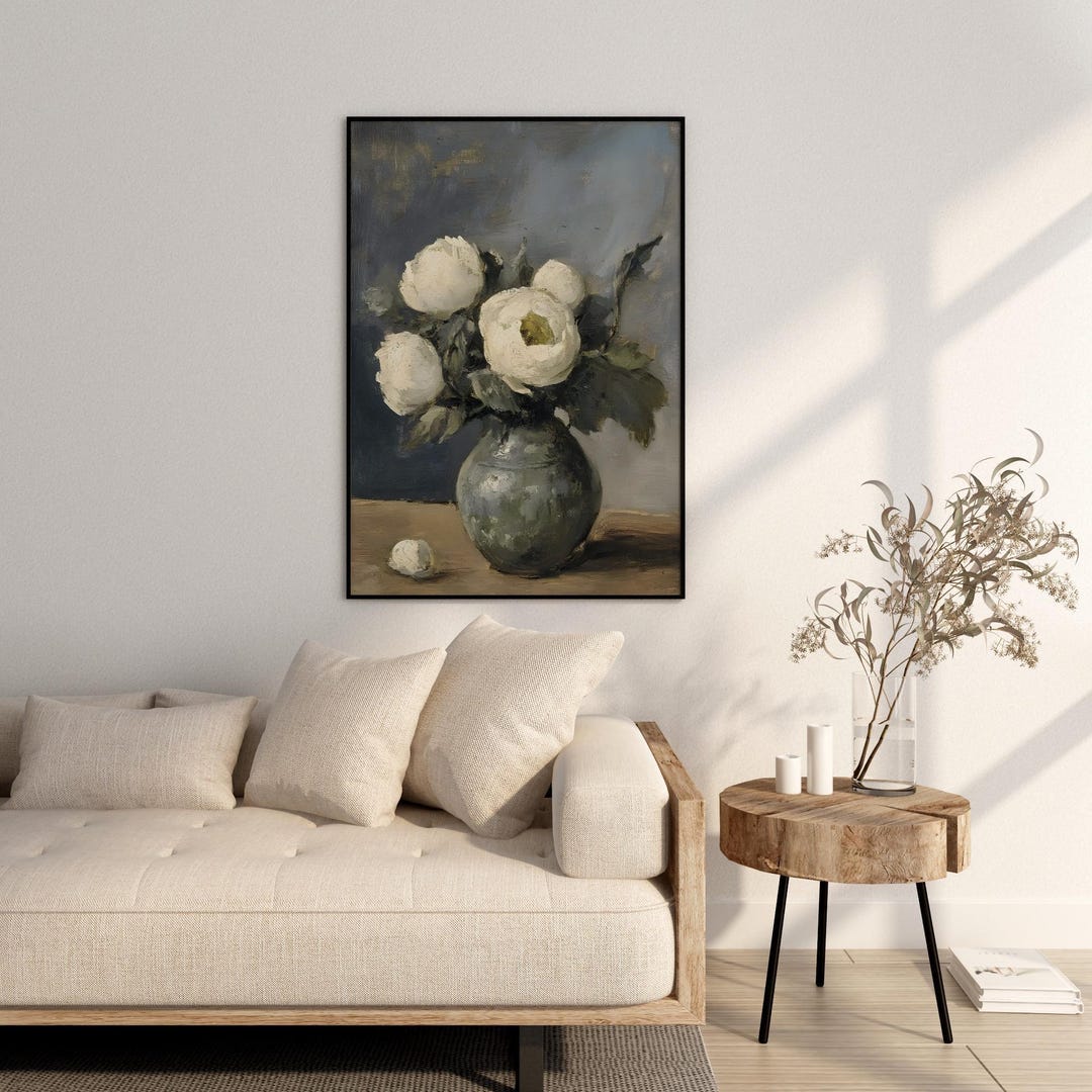 Vintage Peony Vase Print: Elegant Floral Still Life Art view 2