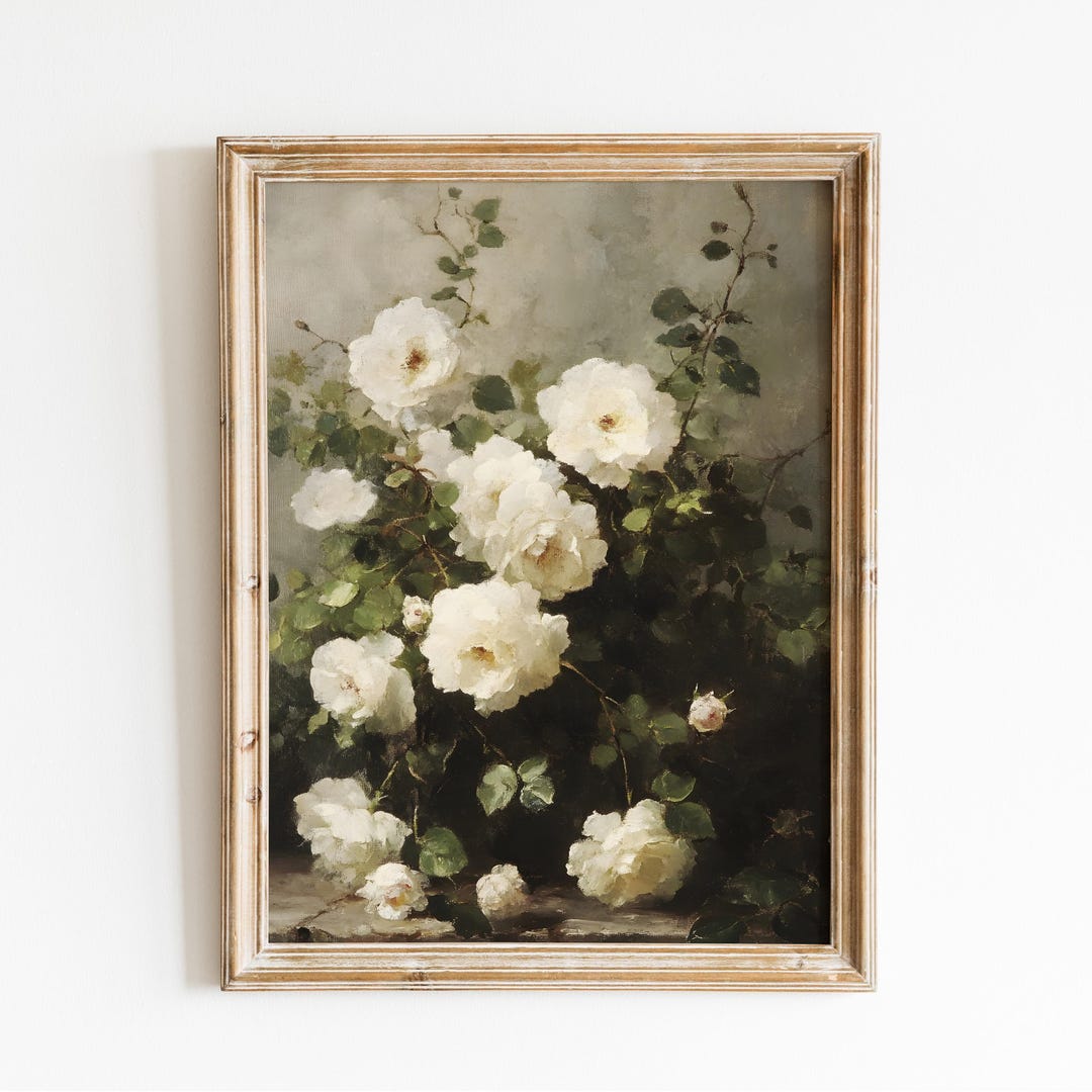 White Roses Still Life Botanical Wall Art