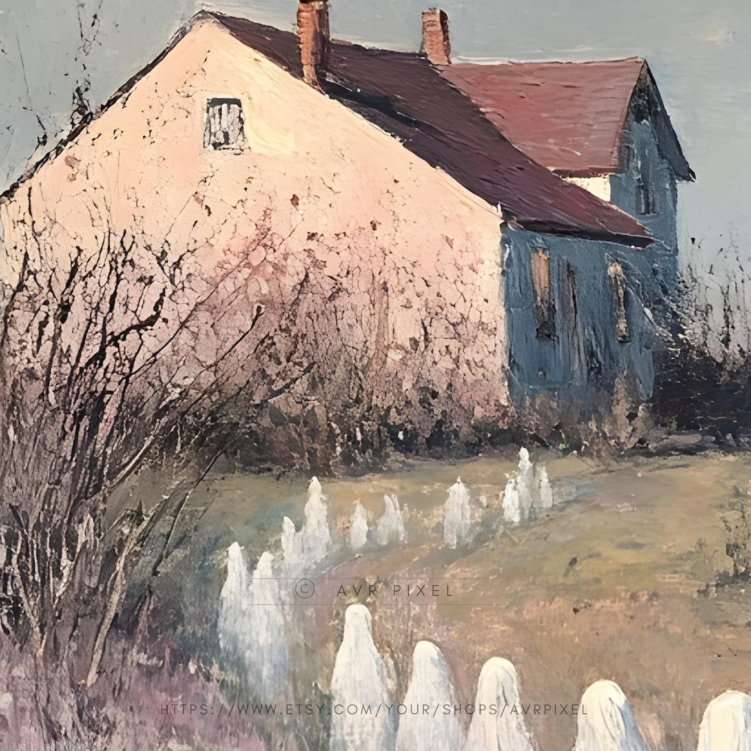 Ethereal Ghost Wall Art - Quiet Halloween Scene in Soft Pastels view 4
