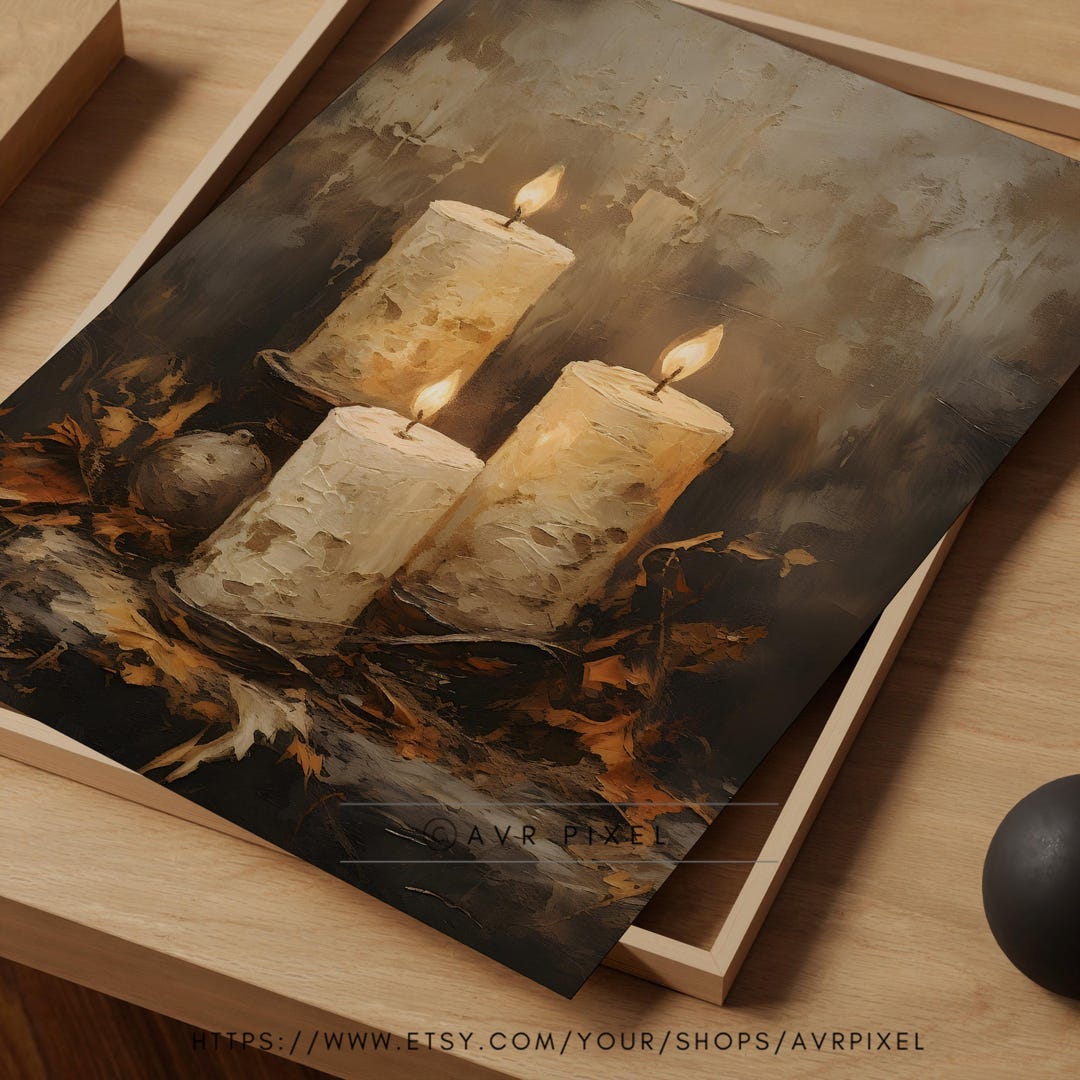 Vintage Halloween Candle Print - Moody Dark Academia Wall Art Digital Download view 2
