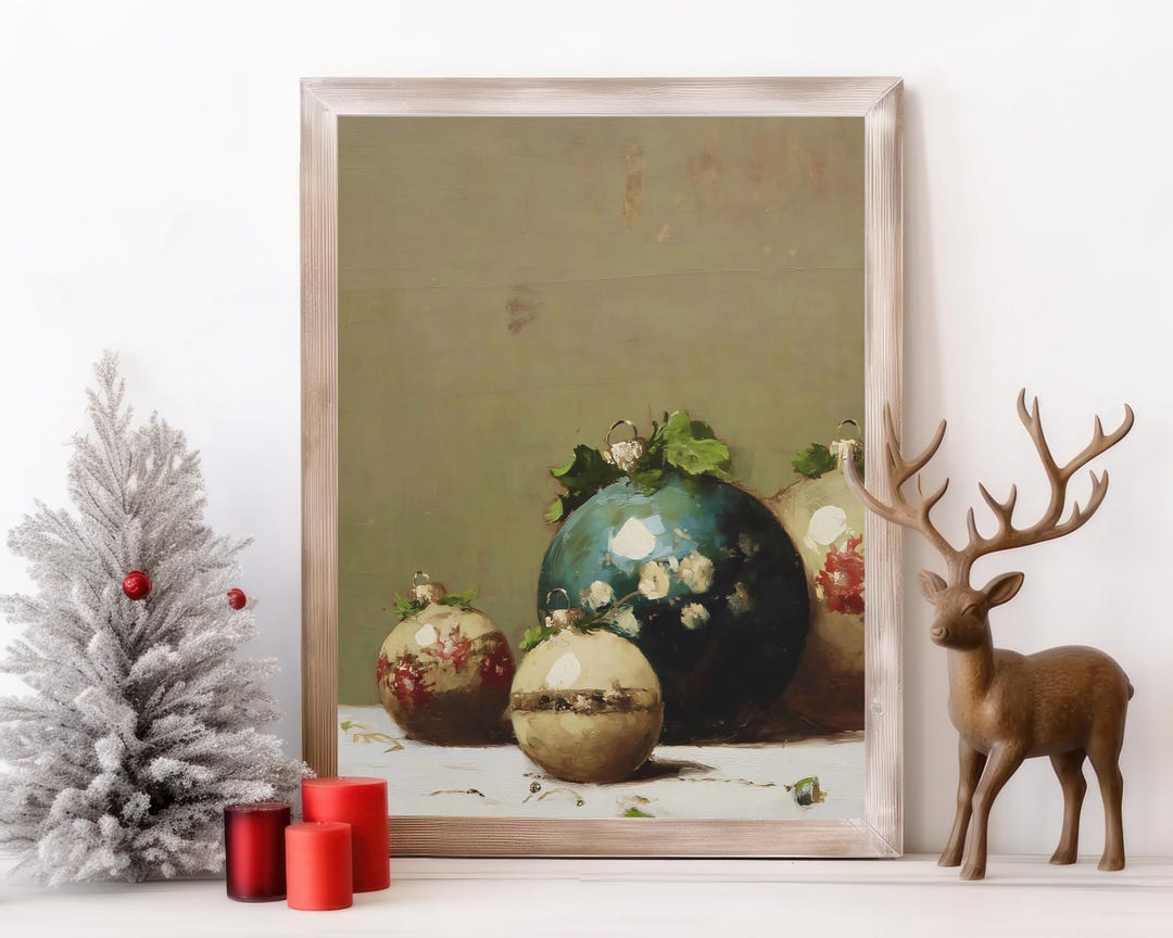 Vintage Christmas Baubles Still Life Print view 2