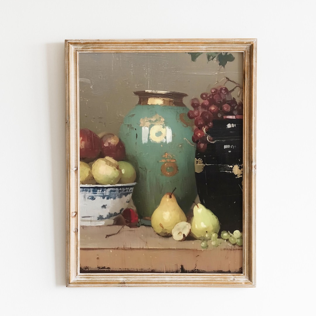 Vintage Pears Grapes Still Life Painting