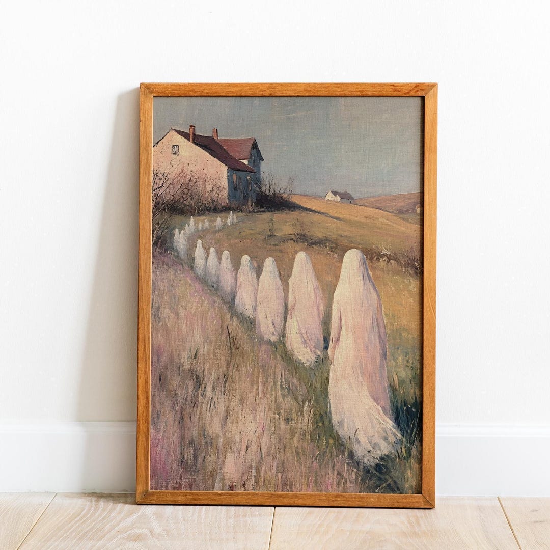 Ethereal Ghost Wall Art - Quiet Halloween Scene in Soft Pastels view 2