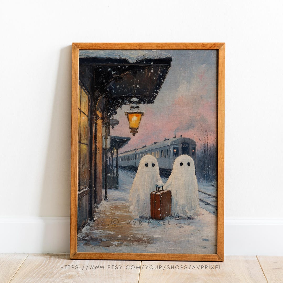 Ghost in Train Station Halloween Painting: Spooky Wall Decor view 5