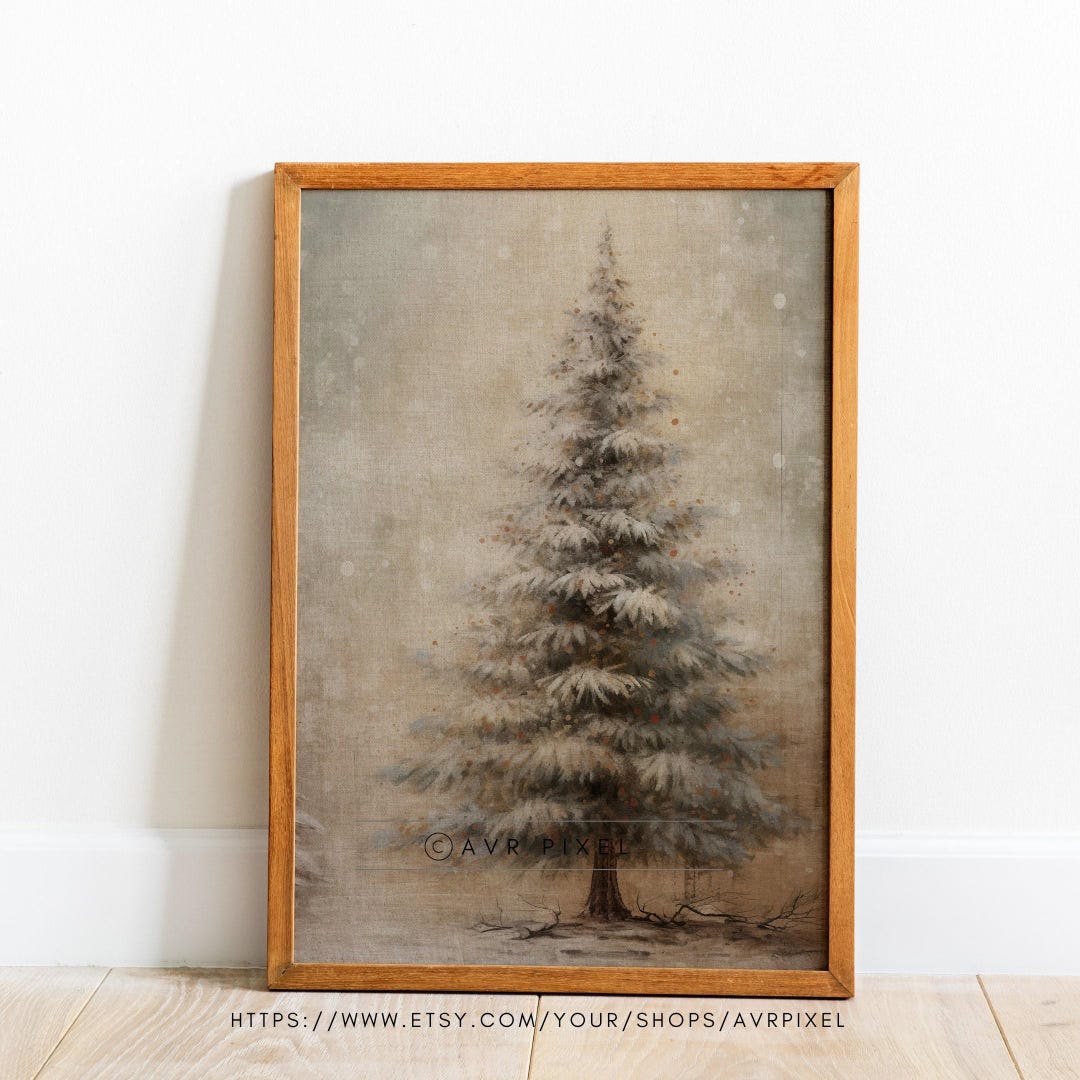 Vintage Farmhouse Christmas Tree Print: Rustic Holiday Art view 5