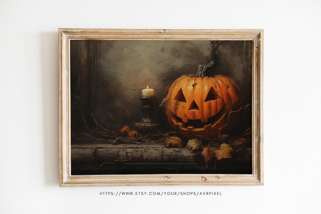 Spooky Jack O'Lantern Candle Print: Halloween Wall Art