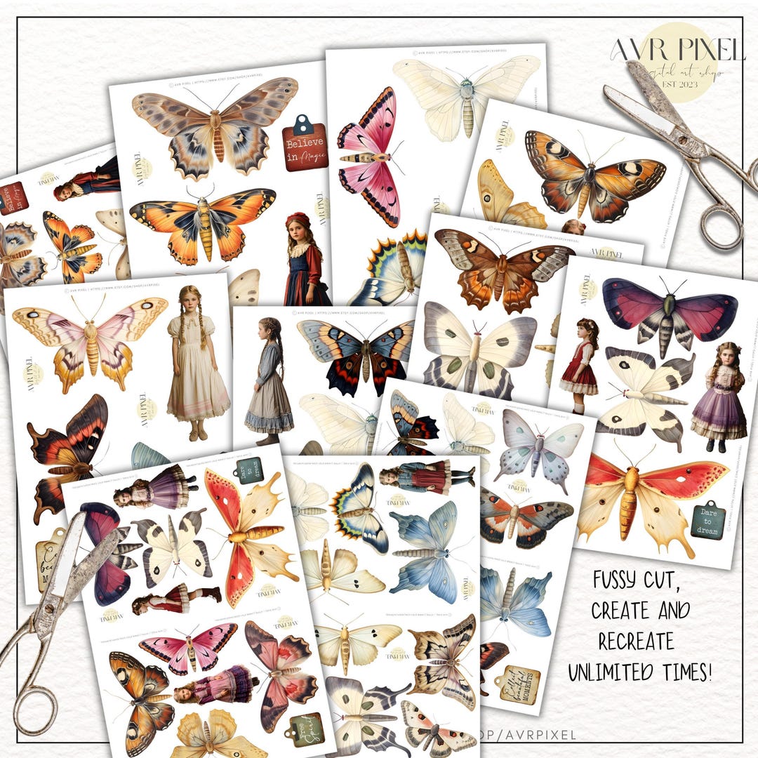Vintage Butterfly Girls Ephemera Kit view 2