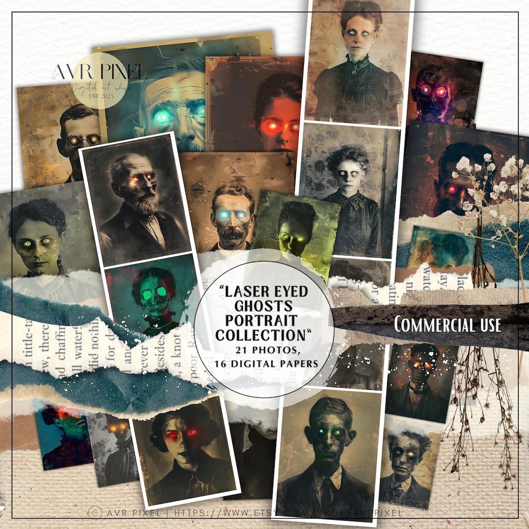 Laser-Eyed Ghost Portraits - Spooky Printable Halloween Decor