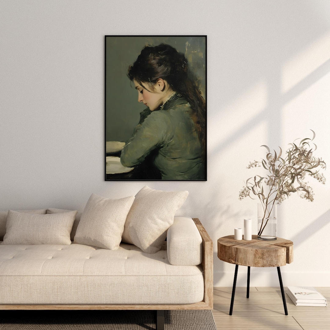 Vintage Woman Portrait Print: Serene Feldgrau Wall Art (PDF Download view 4