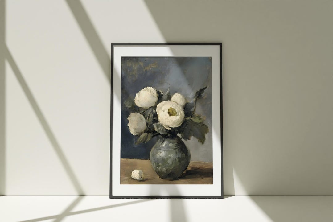 Vintage Peony Vase Print: Elegant Floral Still Life Art view 3