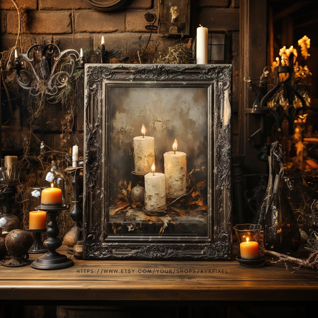 Vintage Halloween Candle Print - Moody Dark Academia Wall Art Digital Download view 3
