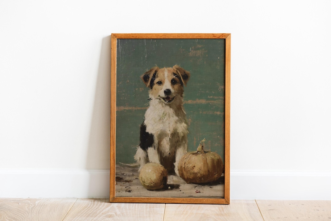 Vintage Puppy Pumpkin Painting view 3