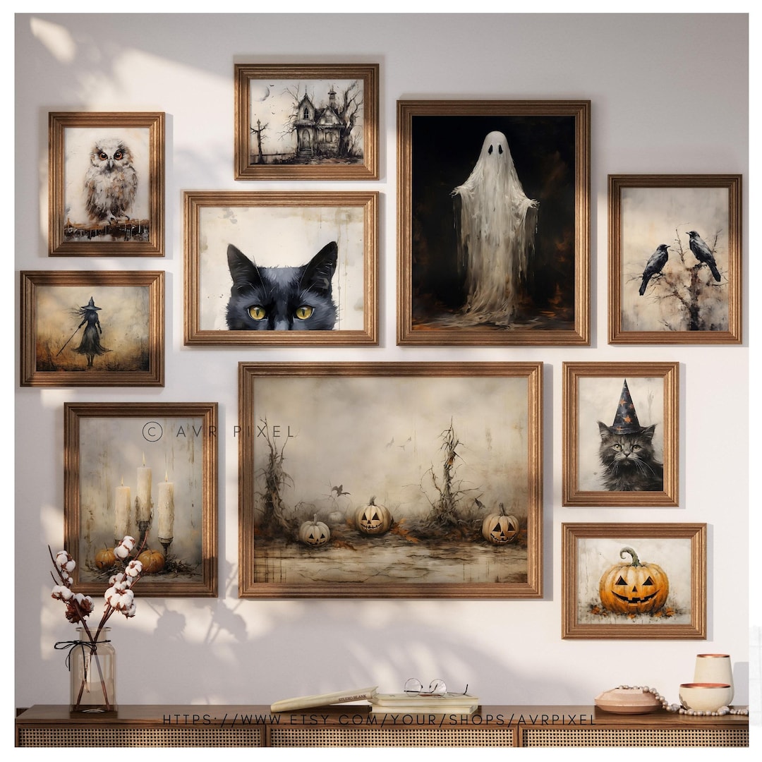 Vintage Halloween Wall Art Set: Muted Neutral Digital Prints view 3