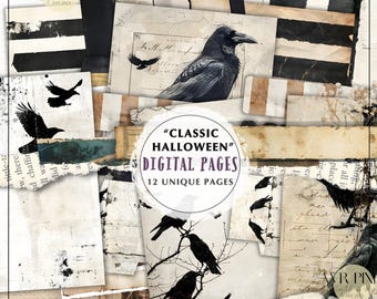 Klassisches Halloween Digitalpapier-Pack – vintage spooky Scrapbook, Herbstdeko, Junk-Journal-Seiten, druckbare Halloween-Bögen