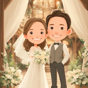Custom Pixar Style Couple Portrait, Cute Cartoon Wedding Gift, Digital Anniversary Couple Caricature, Digital anniversary gift, cute wedding