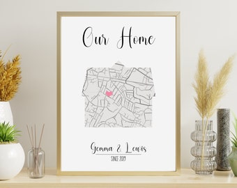 Impressão de mapa moderno! Uma placa de casa personalizada, personalizada para você, esses designs sob medida são uma ótima ideia para presente