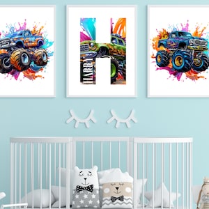 Custom Monster Cars Personalised Wall Art, Vibrant Prints for Kids&#39; Bedrooms!