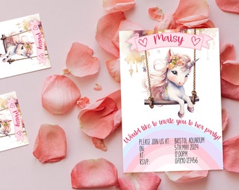 Birthday Invites! Printable, personalised Unicorn Themed Party invitations for your child's party