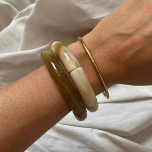 Vintage Resin Bangle Bracelet, Minimalist Beaded Bracelet, Resin Bead Bracelet, Tube Bead Bracelet.
