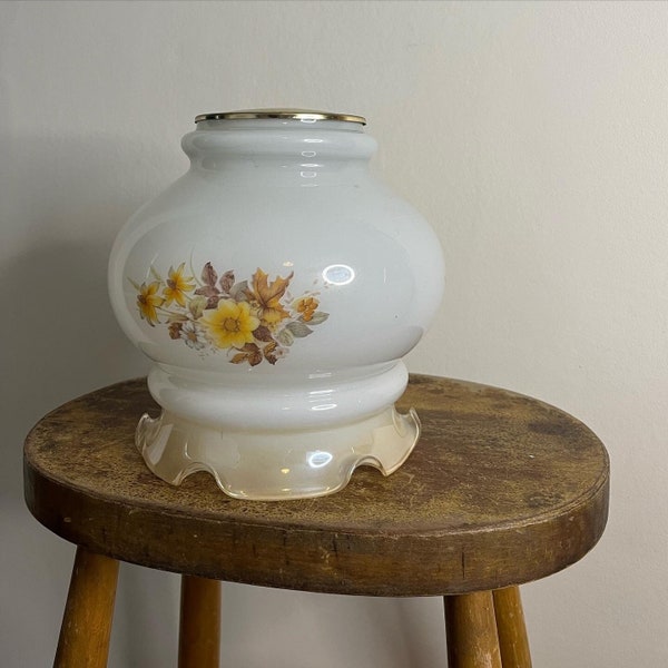 1970s milk glass floral pendant lamp shade