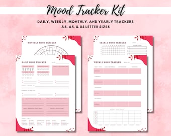 Mood Tracker Kit, tägliches Stimmungslog, wöchentliches Stimmungsjournal, monatliches Stimmungsrad, jährliches Stimmungsdiagramm, Bullet Journal, sofortiger Download