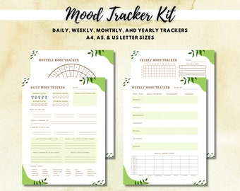 Mood Tracker Kit, tägliches Stimmungslog, wöchentliches Stimmungsjournal, monatliches Stimmungsrad, jährliches Stimmungsdiagramm, Bullet Journal, sofortiger Download