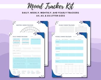 Mood Tracker Kit, tägliches Stimmungslog, wöchentliches Stimmungsjournal, monatliches Stimmungsrad, jährliches Stimmungsdiagramm, Bullet Journal, sofortiger Download