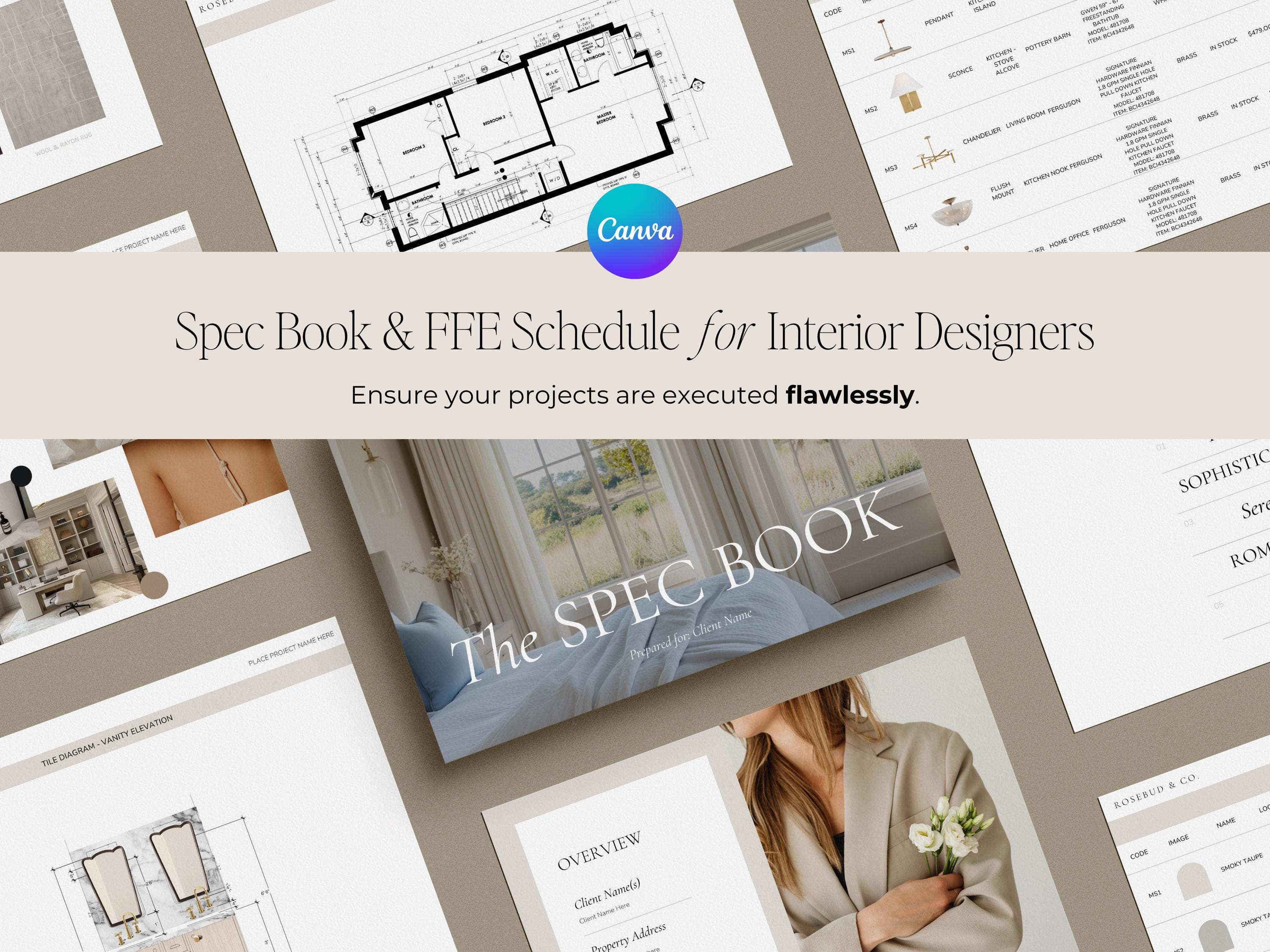 Interior Design Spec Book & FFE Schedule Templates for Designers â Canva Editable, Minimal, Print or Digital