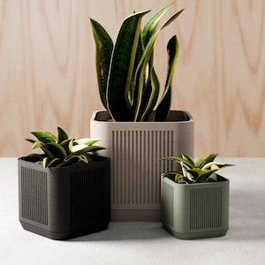 SQUARE Planter Set With Drainage and Saucer, 9 Colors, Unique Stackable Plant Pots For Indoor Houseplants, Small to Large, 3 4 5 6 Inch