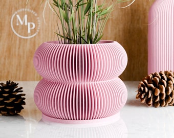 Double BUBBLES Planter, 9 Color Options, Unique 3D Printed Plant Pot with Drainage & Saucer For Houseplants, Small to Large, 4 5 6 7 8 Inch