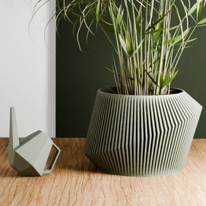 3D Textured Wood Planter with Customizable Size & Color! Comes with Drainage and Saucer | Printed Modern Pottery URBAN Designed Flower Pot