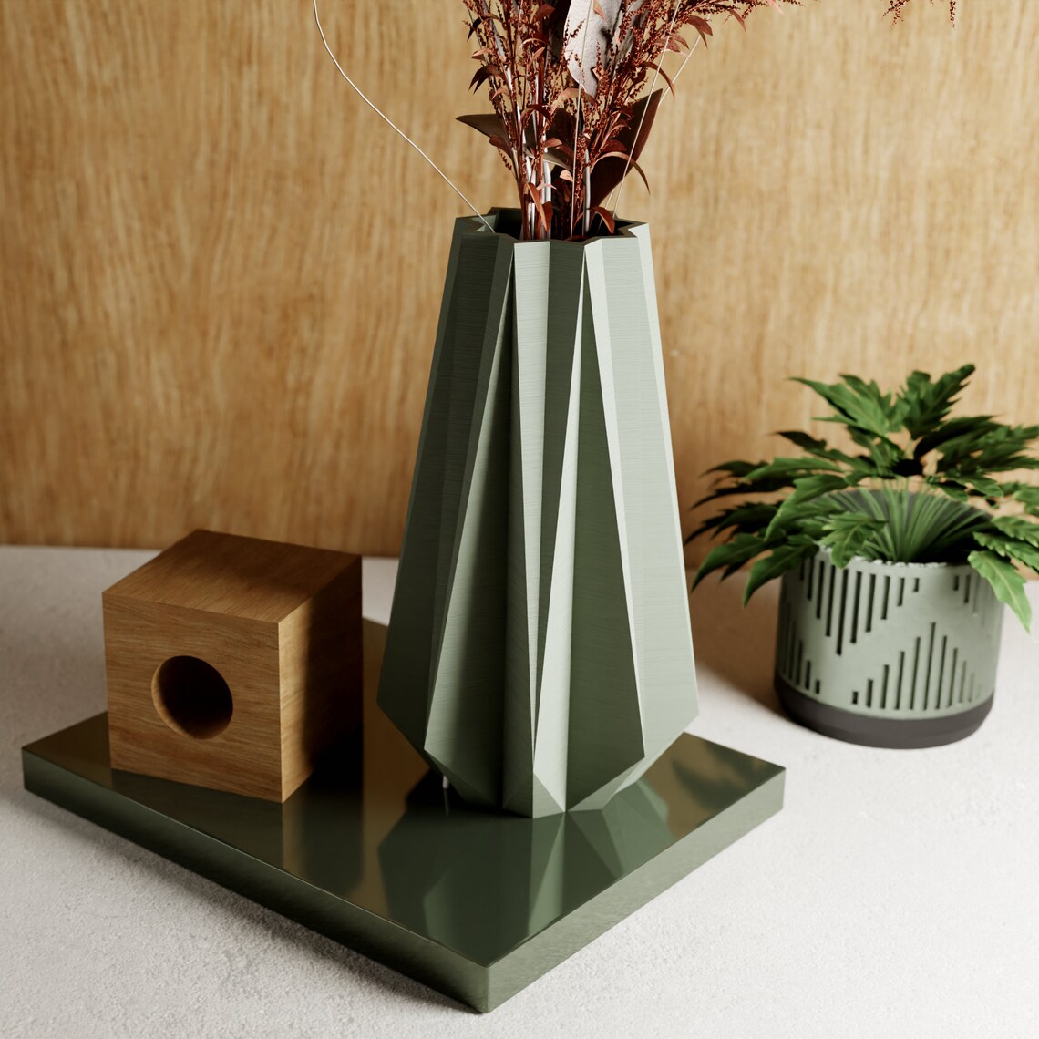 Sage GREEN Vase timber Recycled Wood Original and Exceptional Décor