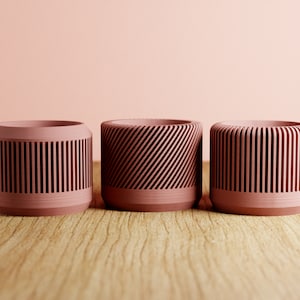 Terracotta Planter SET of 3 with Drainage Holes and Drip Trays, 3D Printed Modern Design, Perfect Plant Pots for Succulents and Houseplants