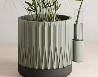 Rooted Planter with Propagation Tube, Modern Indoor Plant Pot, Geometric 3D Printed Planter, Plant Lover Gift, Minimalist Decor