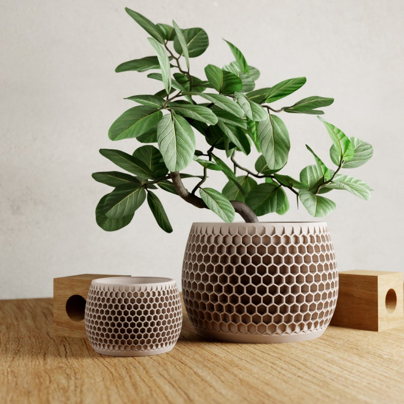 GREEN HONEYCOMB Plant Pot Unique, 3D Printed Planter, Planter with Drainage, Minimal Decor, Small Medium Large 3 to 7 Inch Plant Pot image 5