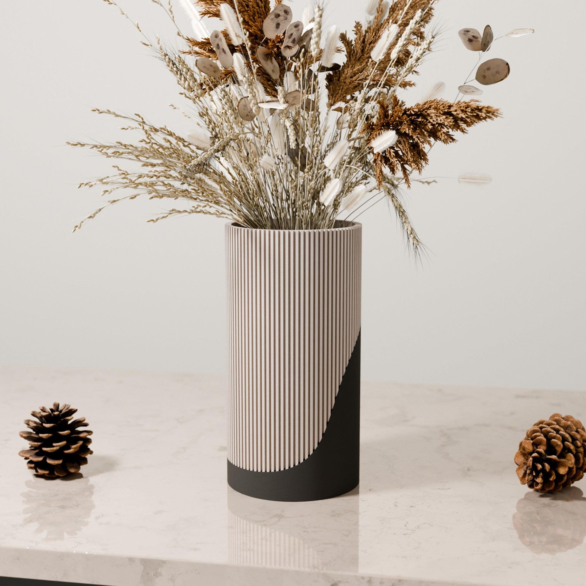 Textured 3D Printed Vase | Modern Minimalist Decor, Wood Fiber