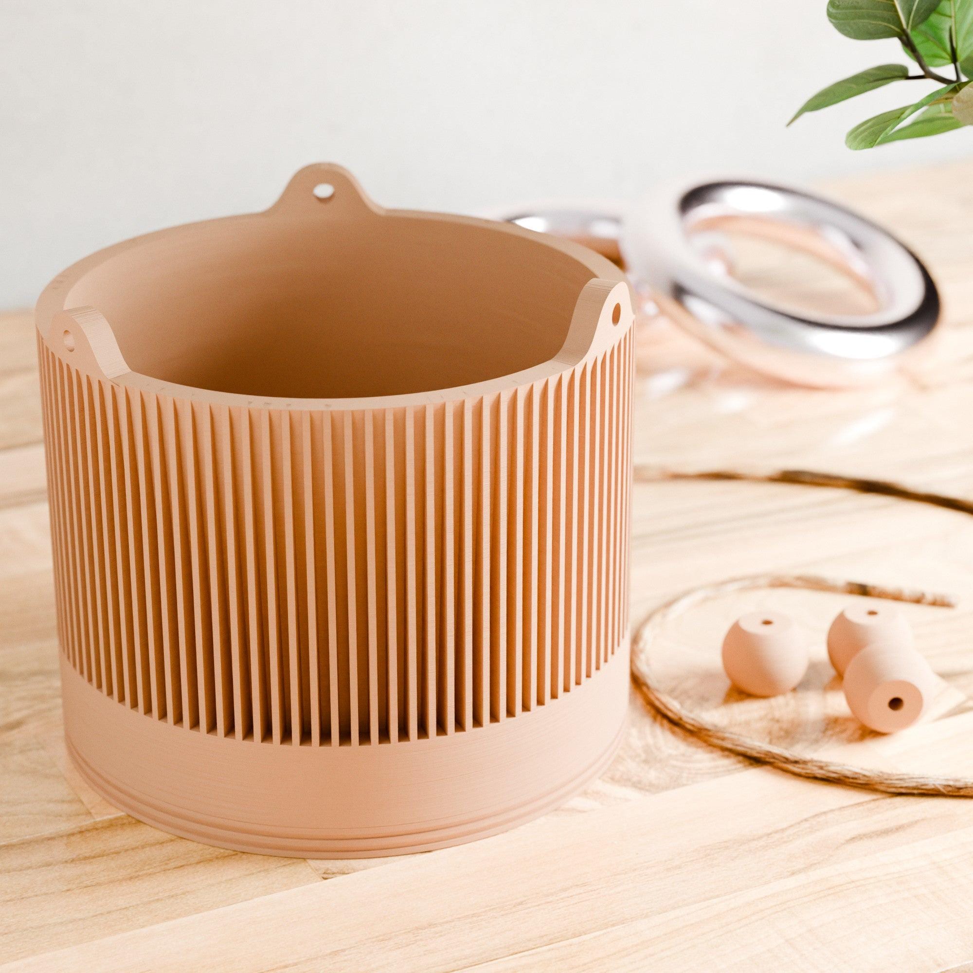 Hanging SAKURA Rope Planter, Ribbed Design With Drainage and Drip Tray ...