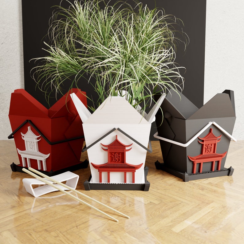 Indoor Planter Chinese Takeout Box Pot SET with Free Chopsticks, For Houseplants and Decor, Comes with Accessories, Drainage, and Drip Tray zdjęcie 3