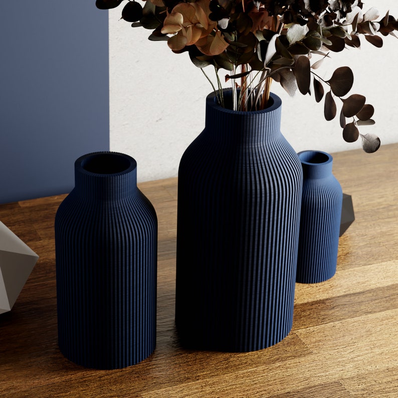 NAVY BLUE Vase BOTTLE Sleek Design Original and Striking Decor Perfect for Gifting Textured image 5