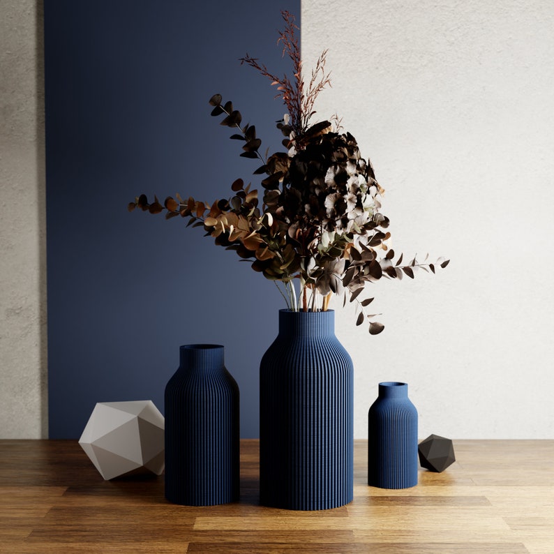 NAVY BLUE Vase BOTTLE Sleek Design Original and Striking Decor Perfect for Gifting Textured image 3