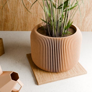 Indoor Wood Planter Pot, 3D Printed Planter, Home-Decor Planter with Saucer Drip Tray 3 4 5 6 inch Planter with Drainage Perfect Gift image 1