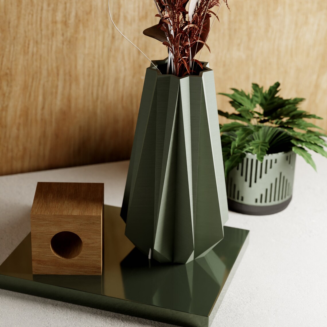 Sage GREEN Vase timber Recycled Wood Original and Exceptional Décor