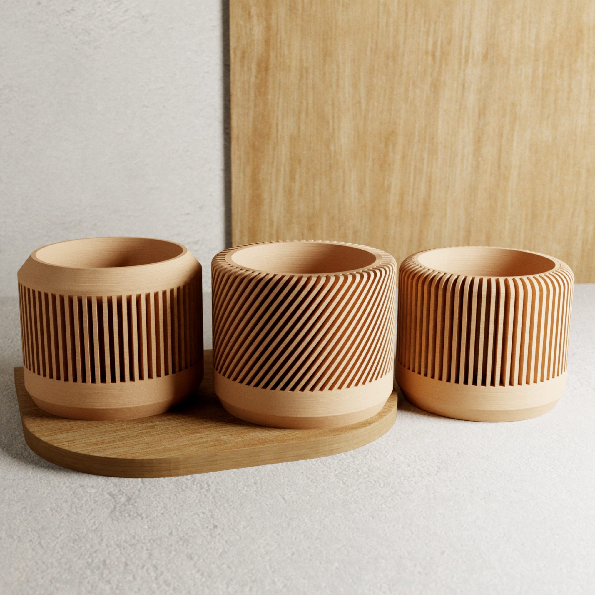 Black Planter SET of 3 With Drainage Holes and Drip Trays, 3D