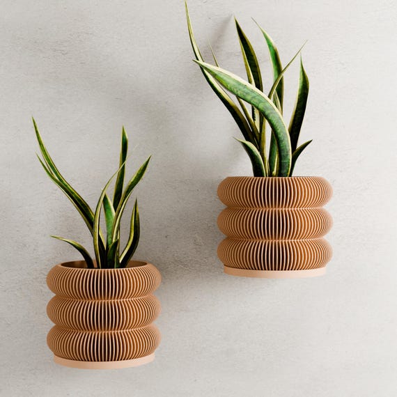 Hanging TRIPLE BUBBLE Wall Planter, Ribbed Design With Drainage and Drip Tray, 4,6,8 Inches, Green Black Navy Pink White LARGE Plant Pot