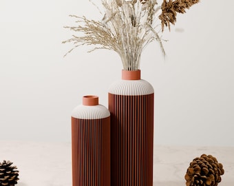 Serenity Vase - Textured Vase Modern Minimalist 3D Printed Vase, Contemporary Home Decor 8 Inch and 10 Inch for Fresh or Dried Flowers Gift