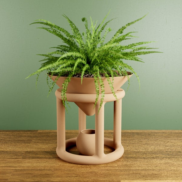 The FUNNEL Planter with Stand and Water Catch for Indoor House Plants - Modern - Original and Innovative Decor - Perfect for Gifting