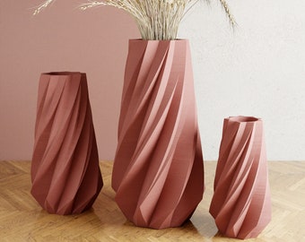 Terracotta 3D Printed Vase "TIMBER" - Made with Sustainable Bioplastics | Ideal for Gifting | LARGE Sizes Available | Modern Design